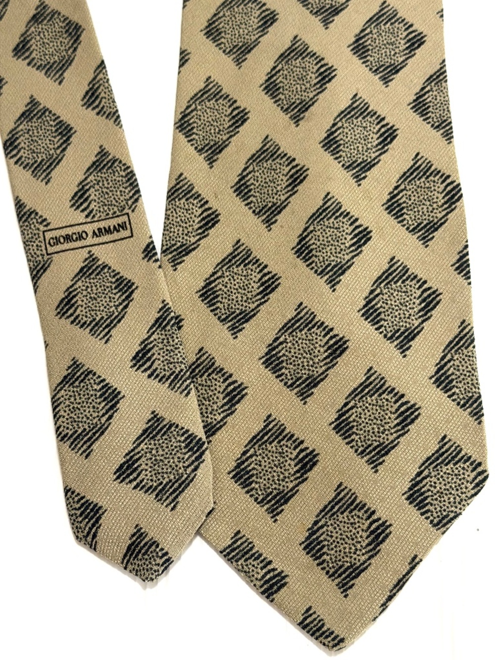 Vintage Giorgio Armani Cravatte Silk Tie Geometric Bronze Tan